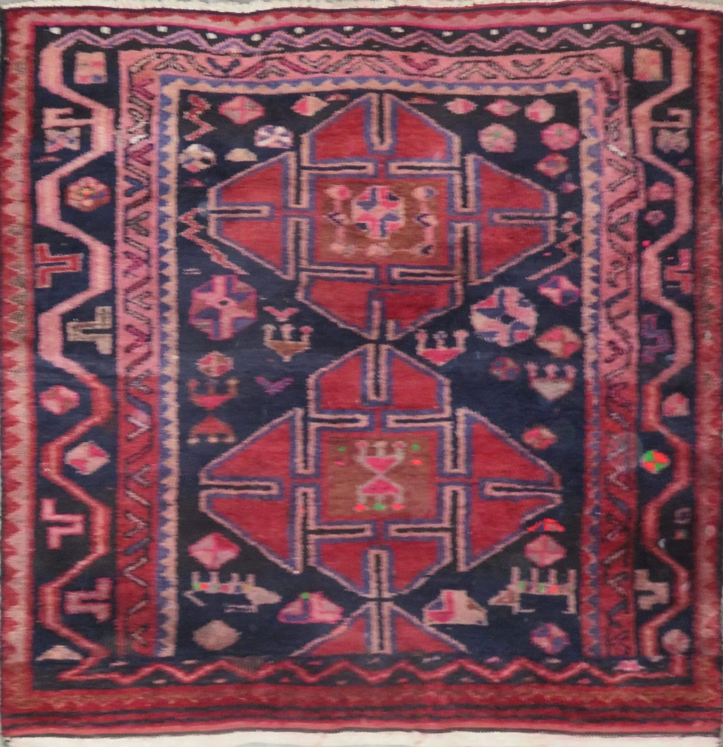 One Of The Kind Hand-Knotted Persian Wool Rug _ Luxurious Vintage Design, 4'9" x 4'8", Artisan Crafted